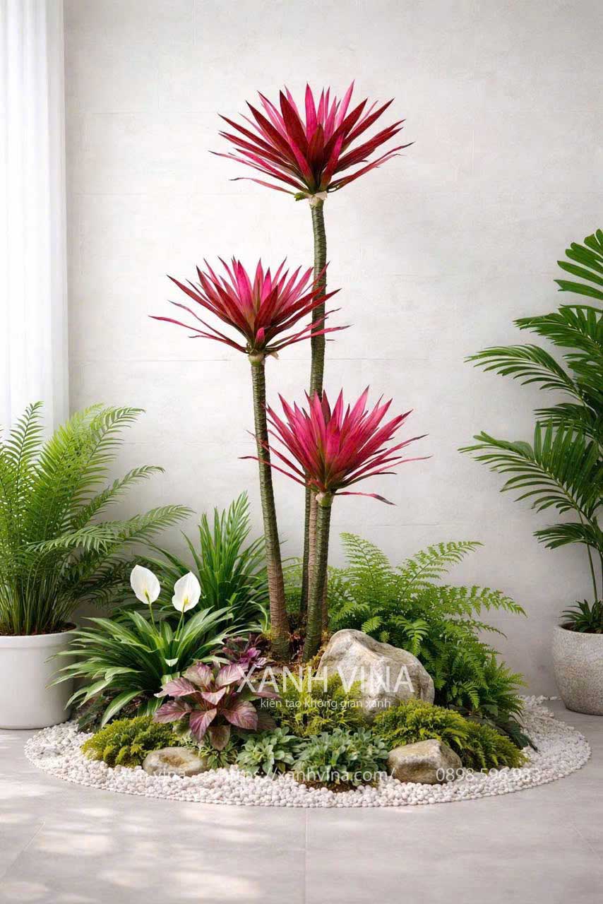 mẫu cây phát tài giả lá đỏ