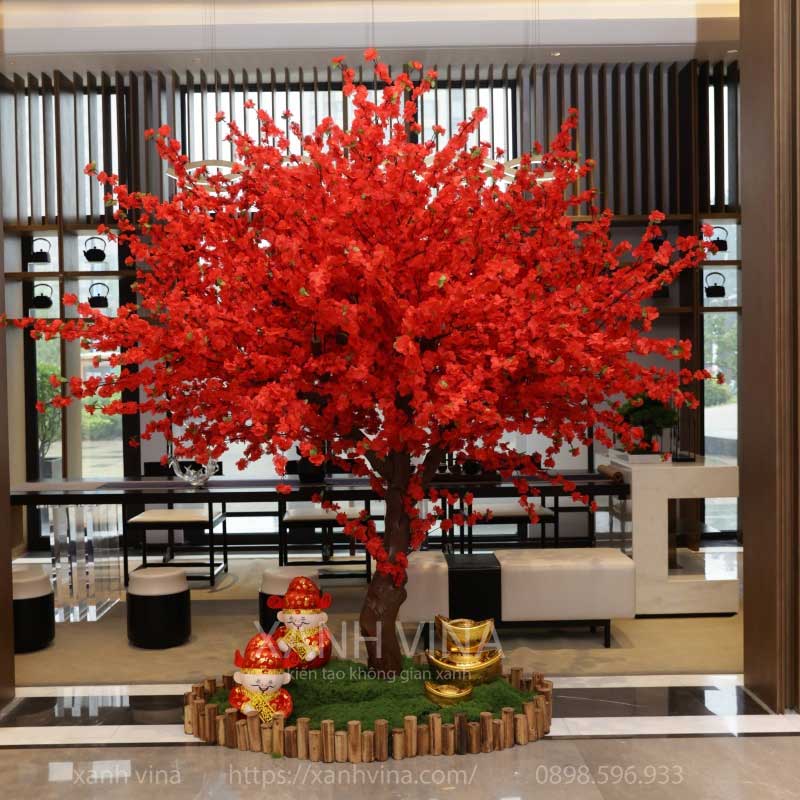 Cây hoa đào đỏ thân cổ thụ _ thân thẳng tán tròn