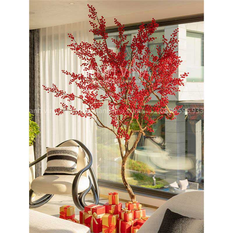 cây đào đông giả được ứng dụng trong trang trí nhà hàng cafe