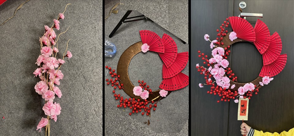 bông hoa đào rời làm vòng hoa decor thủ công