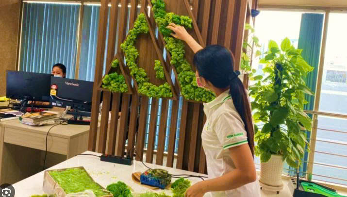 thi công tường rêu giả