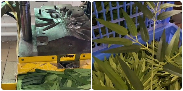 Tại xưởng sản xuất của Xanhvina có máy và khuôn để làm cành lá trúc giả bằng nhựa