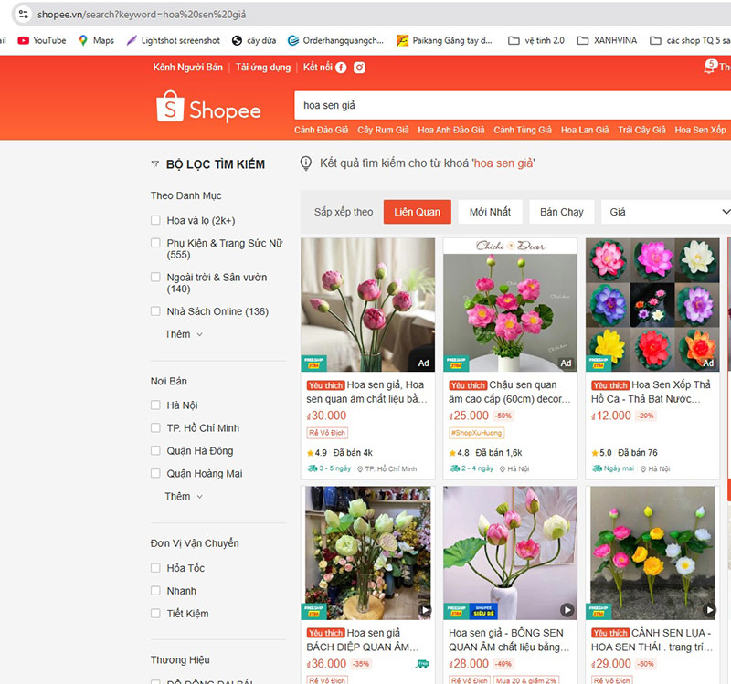 mua hoa sen giả tại sàn thương mại điện tử